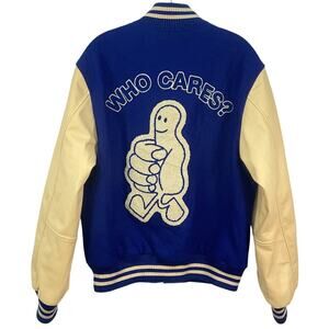 Rex Orange County Blue/Cream Wool Blend Faux Leather Letterman Jacket Men’s L